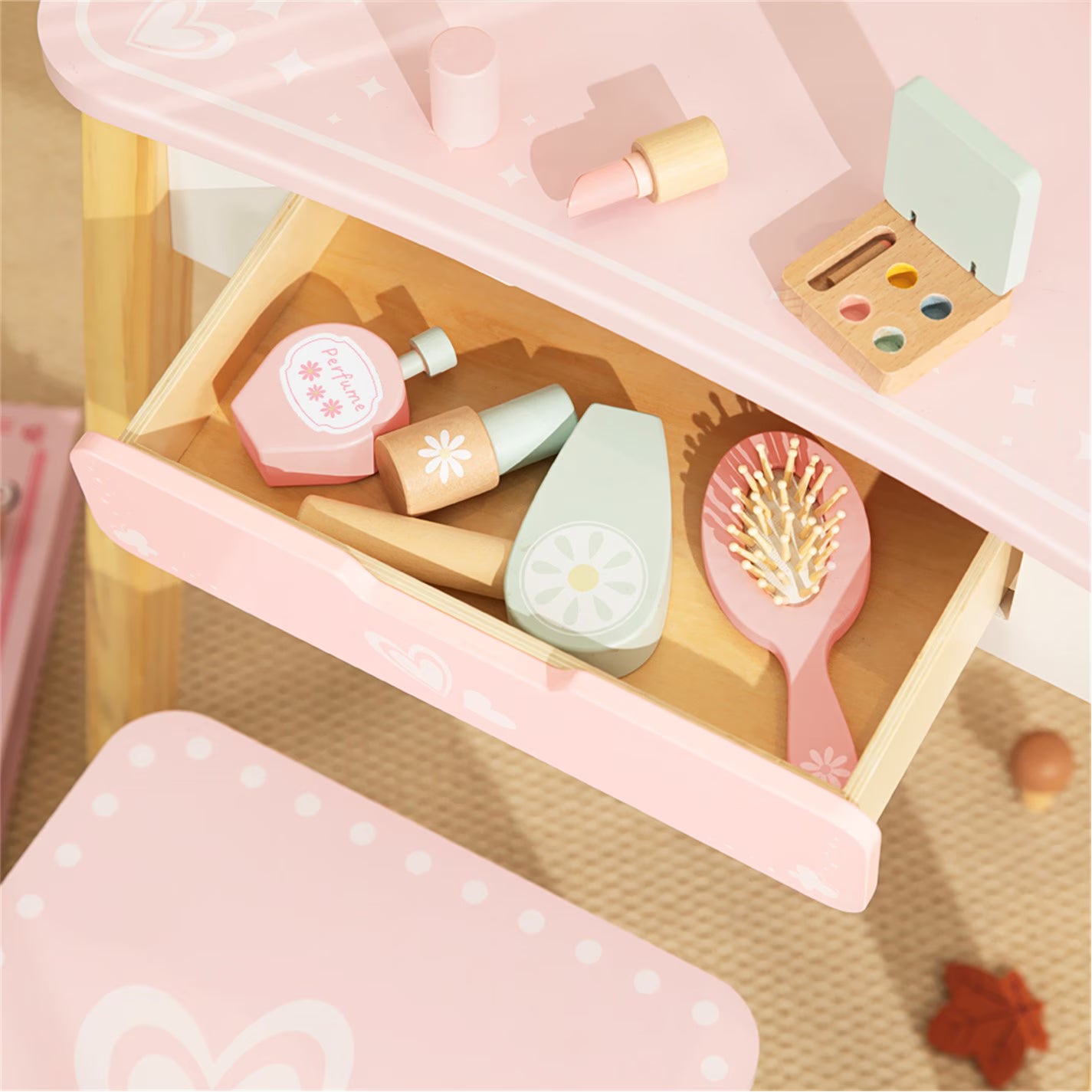 Tooky Toy Wooden Vanity Table with Stool