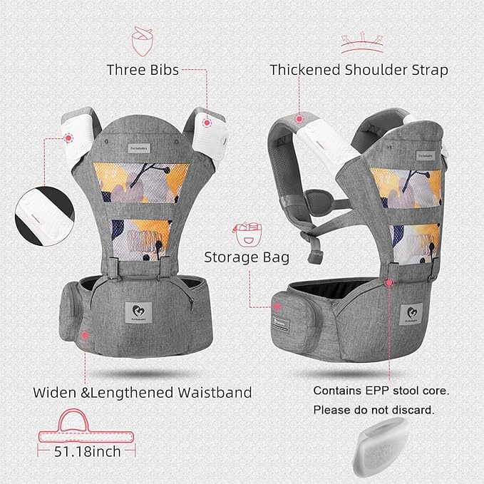 Baby Carrier, Bellababy Multifunction Baby Carrier Hip Seat (Ergonomic M Position) for 3-36M