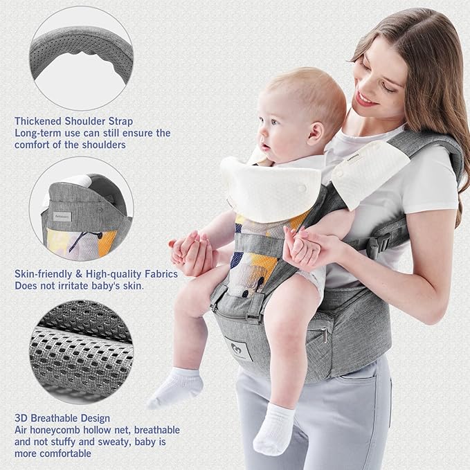 Baby Carrier, Bellababy Multifunction Baby Carrier Hip Seat (Ergonomic M Position) for 3-36M